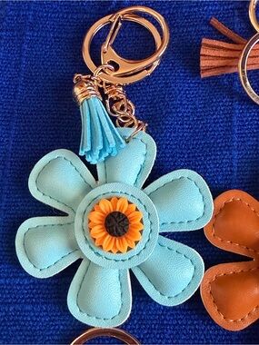 Flower Leather Keychain Charm - Assorted Colors